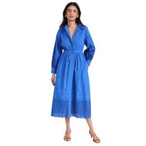 Ulla Johnson Adette Eyelet Midi Shirt Dress Womens 16 Blue Cotton Long Sleeve